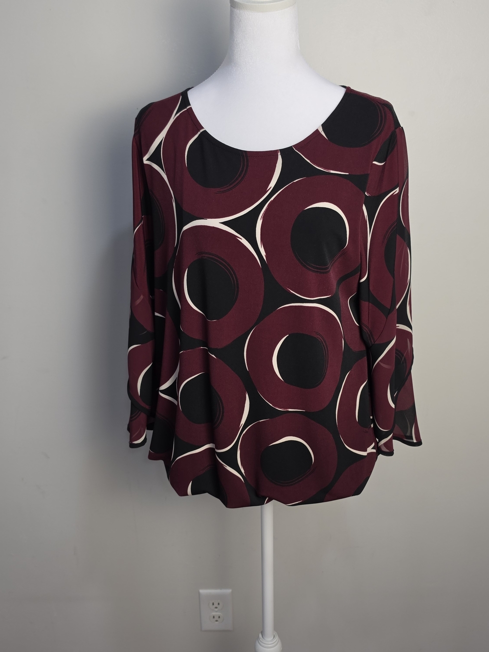 Alfani Burgundy, Black & Cream Geometric Scoop-Neck Top